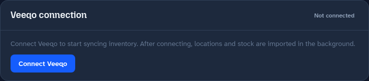 Veeqo connection panel in Account with a Connect Veeqo button