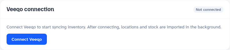 Veeqo connection panel in Account with a Connect Veeqo button